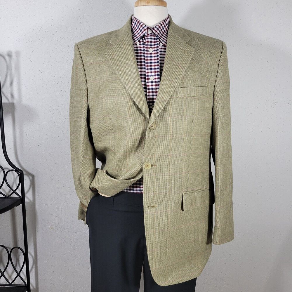 Chaps Ralph Lauren Men's Sport Coat Blazer Two Button Beige Silk Linen Lambs 42L